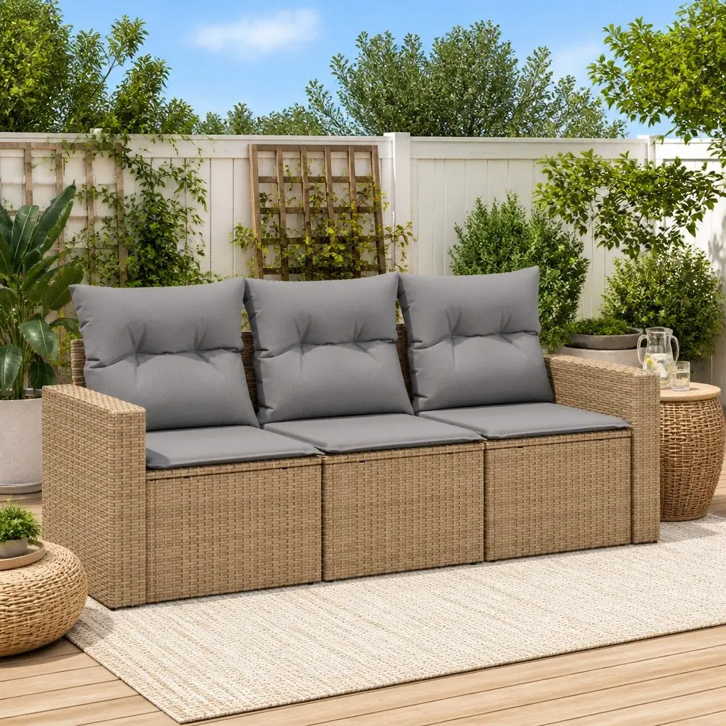 3 Piece Outdoor Sectional Sofa Set Beige for Garden Patio Furniture