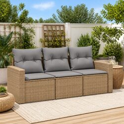 3 Piece Modular Outdoor Sofa Set – Beige PE Rattan