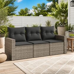3 Piece Outdoor Sofa Set: Grey Poly Rattan, Modular Design