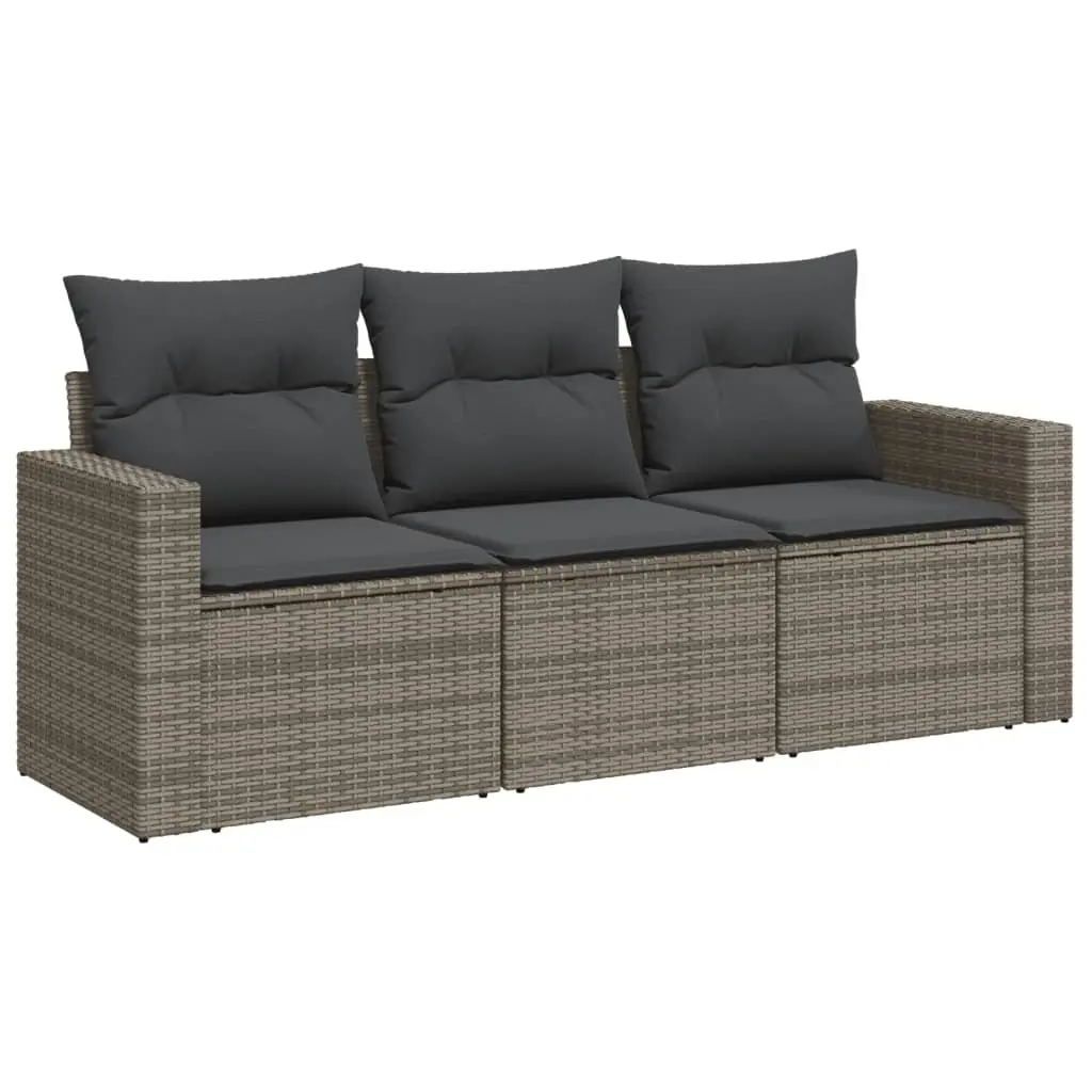 3 Piece Outdoor Garden Sofa Set Grey Poly Rattan Patio Sectional with Storage