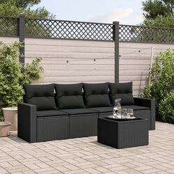5 Piece Outdoor Sectional Sofa: Black PE Rattan Set