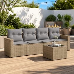 5-Piece Garden Sofa Set with PE Rattan and Tempered Glass