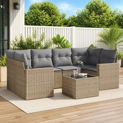 7-Piece Garden Sofa Set: Beige Poly Rattan Specifications