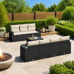 8 Piece Modular Black Patio Sofa Set with Cushions