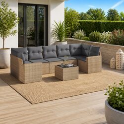 8 Piece Modular Outdoor Sectional Sofa Set with Glass Top