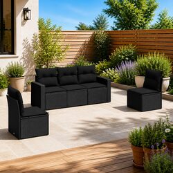 5-Piece Black Outdoor Sofa Set - Dimensions & Features