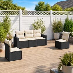 Outdoor Sectional Sofa Set 5 Piece Black Poly Rattan Garden Furniture with