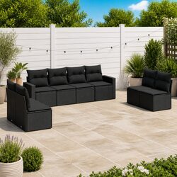 Outdoor Sectional Sofa Set 8 Pieces - PE Rattan, Black