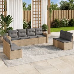 8 Piece Garden Sofa Set Outdoor Sectional Beige Poly Rattan with Cushions