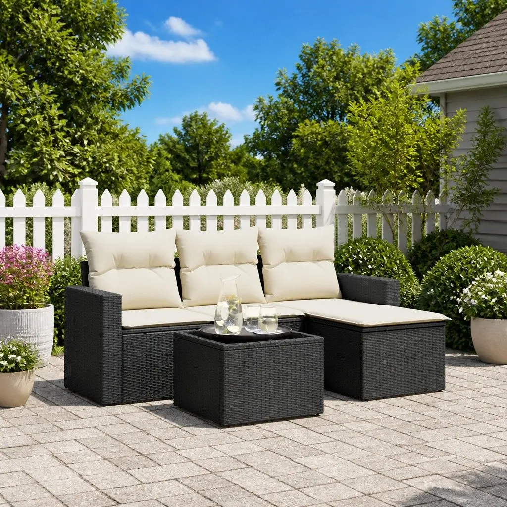5 Piece Black Poly Rattan Sofa Set