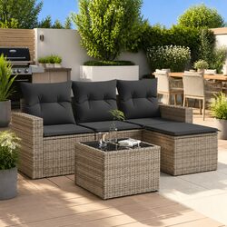 5 Piece Modular Outdoor Garden Sofa Set with Grey Cushions