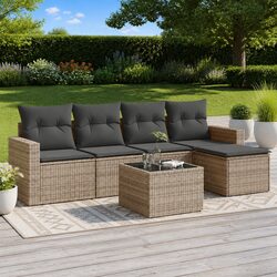 Outdoor Sectional Sofa Set 6 Piece Grey Garden Furniture with Storage Cushions