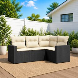 4-Piece Modular Garden Sofa Set in Black Poly Rattan