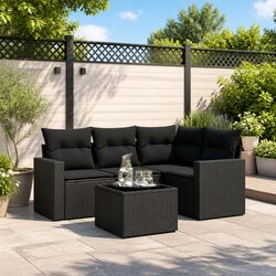 5 Piece Outdoor Garden Sectional Sofa Set with Storage Cushions Black Poly