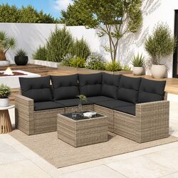 6-Piece Outdoor Sectional Sofa Set, Grey with Storage
