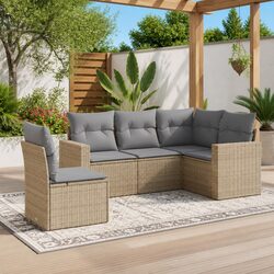 5 Piece Modular Sectional Sofa Set in Beige with Cushions