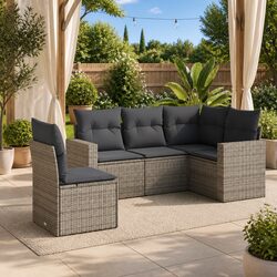 Outdoor Sectional Sofa Set 5 Piece Garden Furniture Grey Poly Rattan with