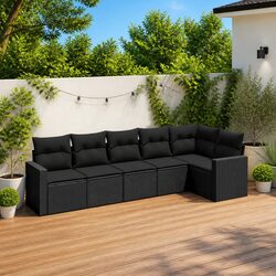 Outdoor Sectional Sofa Set 6 Piece Garden Seating Black Poly Rattan Modular