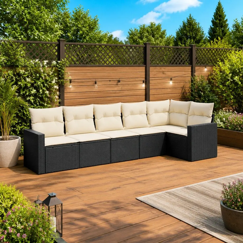 6-Piece Black Outdoor Sectional Sofa Set