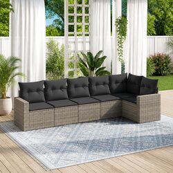 6-Piece Modular Garden Sofa Set with Grey Cushions