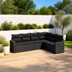 Specifications of 6-Piece Black Poly Rattan Sofa Set