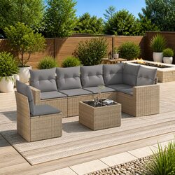 Factual 7 Piece Beige Garden Sofa Set with Storage Bags