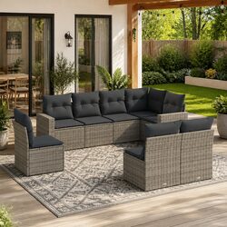 Durable 8-Piece Grey Garden Sofa Set with Storage Bags