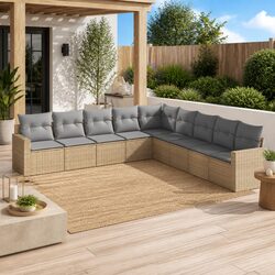 Durable 9-Piece Outdoor Sofa Set - PE Rattan and Cushions