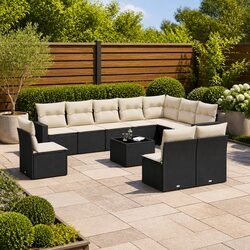 11-Piece Black Poly Rattan Garden Sofa Set Details