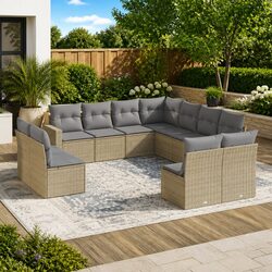 Outdoor Sectional Sofa Set 11 Piece Garden Furniture Beige with Cushions Storage