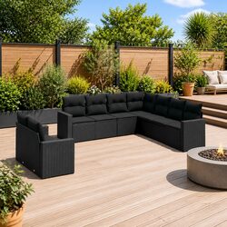 9-Piece Black Rattan Outdoor Sofa Set Details