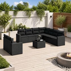 10-Piece Black Garden Sofa Set with Modular Design