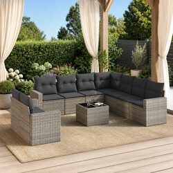 10 Piece Outdoor Sectional Sofa Set Grey Poly Rattan Patio Furniture with
