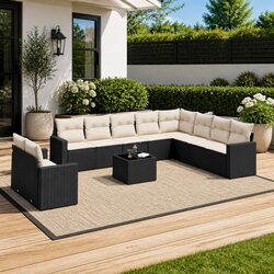 Outdoor Sectional Sofa Set 11 Piece Black Garden Furniture with Storage Cushions