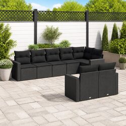 Outdoor Sectional Sofa Set - 8 Pieces, Black PE Rattan