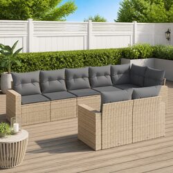 8-Piece Outdoor Modular Sofa Set - Beige Poly Rattan