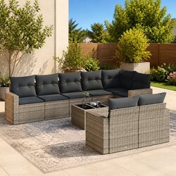 9 Piece Grey Outdoor Sofa Set with Modular Design