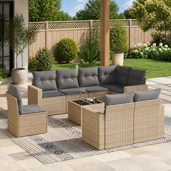 9 Piece Beige Outdoor Sofa Set Specifications and Features