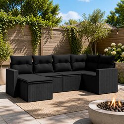 6-Piece Outdoor Sofa Set with Storage - Black Rattan