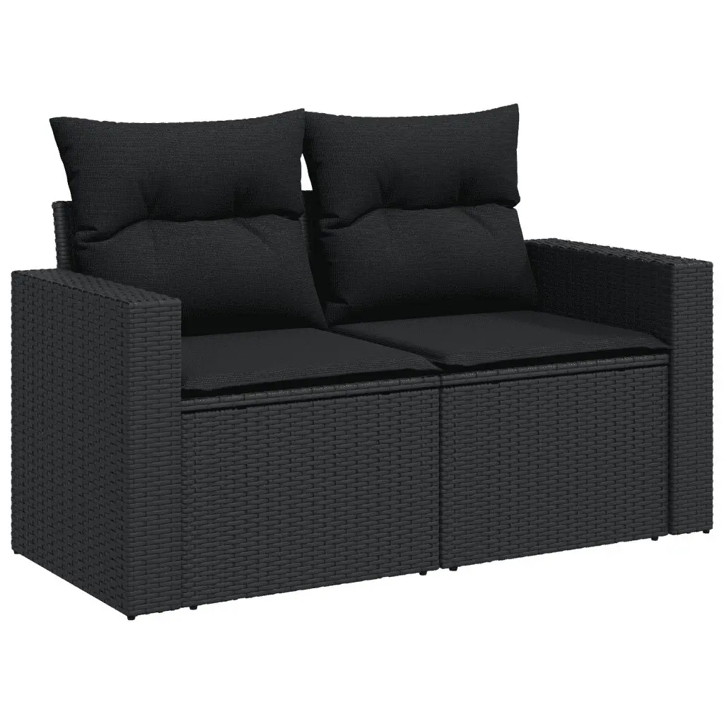 7-Piece Black Poly Rattan Outdoor Sofa