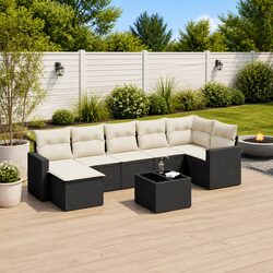 8 Piece Outdoor Sectional Sofa Set Black Poly Rattan Patio Furniture with