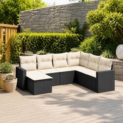 7-Piece Modular Outdoor Sofa Set - Black Rattan Construction