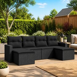 Specifications of 6 Piece Garden Sofa Set - Black Poly Rattan