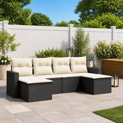 Durable 6-Piece Garden Sofa Set - PE Rattan Black