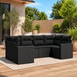 6-Piece Outdoor Sofa Set: Black Poly Rattan Furniture