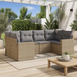 Beige PE Rattan 6 Piece Sofa Set with Storage Features