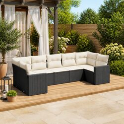 7 Piece Modular Outdoor Sofa Set – Black Poly Rattan