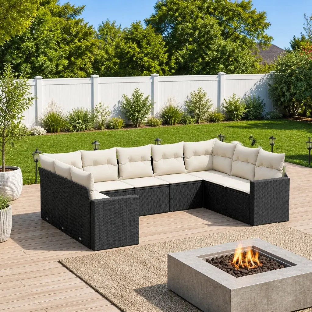 Outdoor Sectional Sofa Set 9 Piece Patio Garden Furniture Black PE Rattan