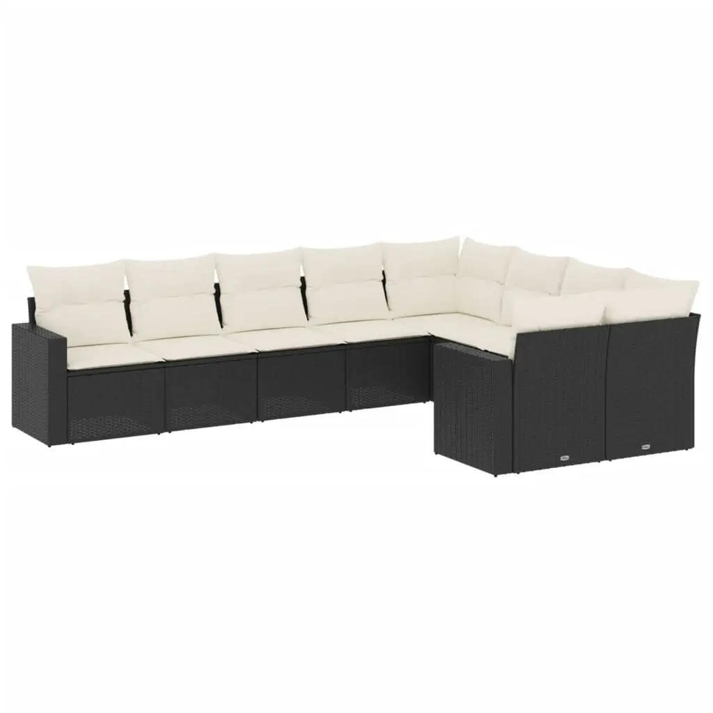 9 Piece Outdoor Garden Sofa Set Black Poly Rattan Sectional for Patio