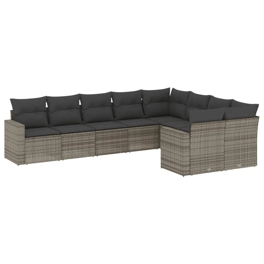 9 Piece Modular Outdoor Sofa Set Grey Poly Rattan for Garden Patio Furniture with Storage Compartments and Thick Cushions